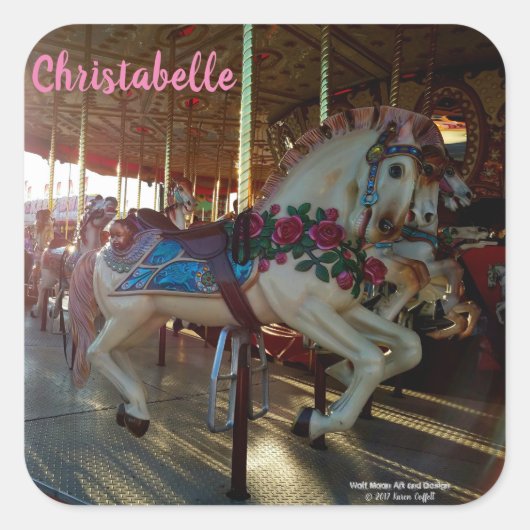 カーニバルフェアメリー回転木馬ゴーローンホース スクエアシール (正面)