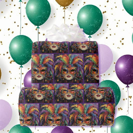 カーニバルマスクフェザーマーディグ転がラスオブ ラッピングペーパー