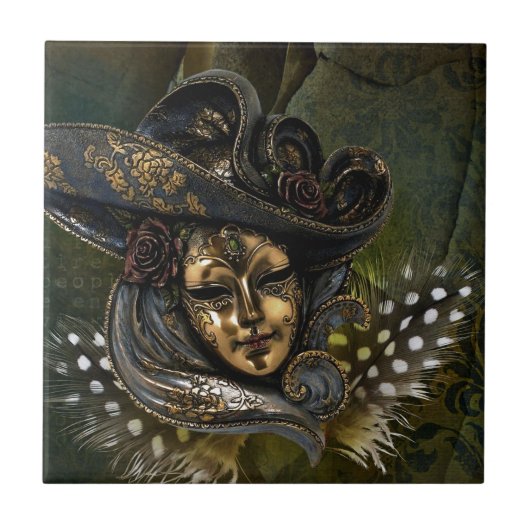 カーニバルマスク – 緑ダマスクタイル タイル (正面)