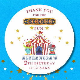 カーニバルレッドストライプサーカス誕生日ありがとう ラウンドシール