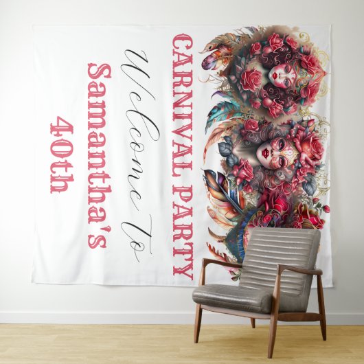 カーニバルレディースバラ花ファンタジー羽毛ガラス タペストリー (インサイチュ(横))