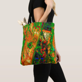 カーニバル又はマスク絵を描パーティー，緑とオレンジ トートバッグ