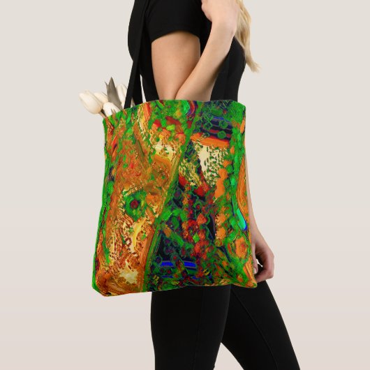 カーニバル又はマスク絵を描パーティー，緑とオレンジ トートバッグ (クローズアップ)