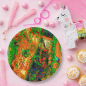 カーニバル又はマスク絵を描パーティー，緑とオレンジ ペーパープレート (パーティー)