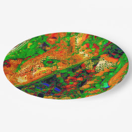 カーニバル又はマスク絵を描パーティー，緑とオレンジ ペーパープレート