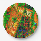 カーニバル又はマスク絵を描パーティー，緑とオレンジ ペーパープレート (正面)