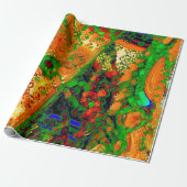 カーニバル又はマスク絵を描パーティー，緑とオレンジ ラッピングペーパー (アンロールド)