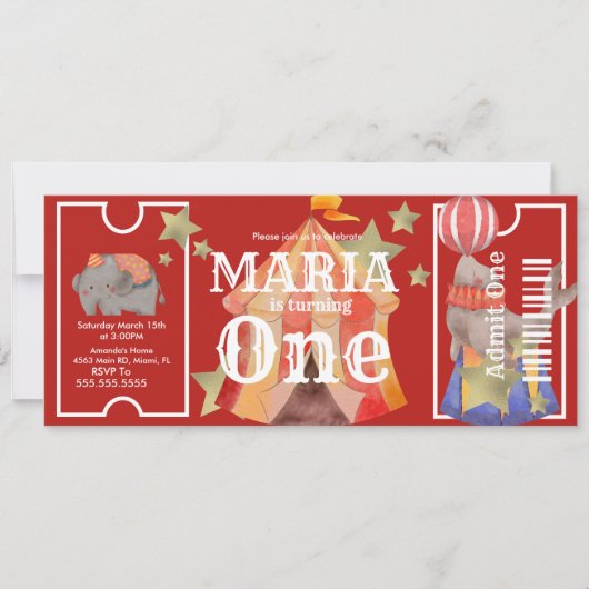 カーニバル水彩回路誕生日チケットパーティー 招待状 (正面)