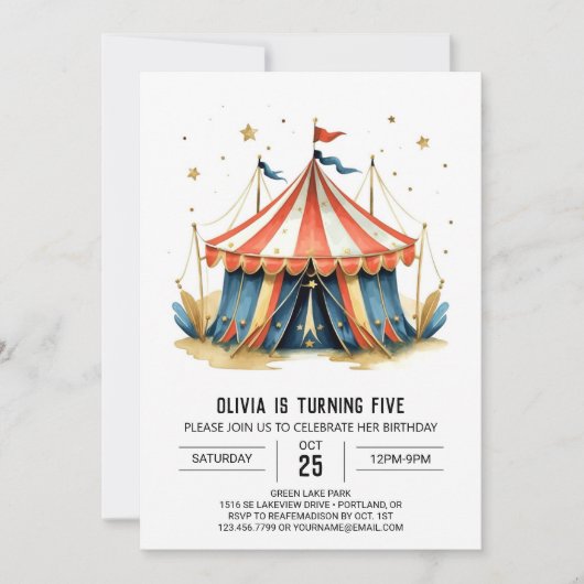 カーニバル編集可能魔法回路誕生日 招待状 (正面)