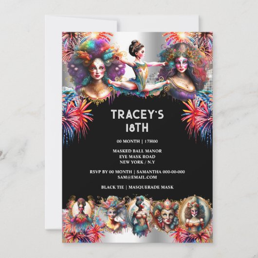 カーニバル花火ショーフェスティバルレディースサーカスおもしろい 招待状 (正面)