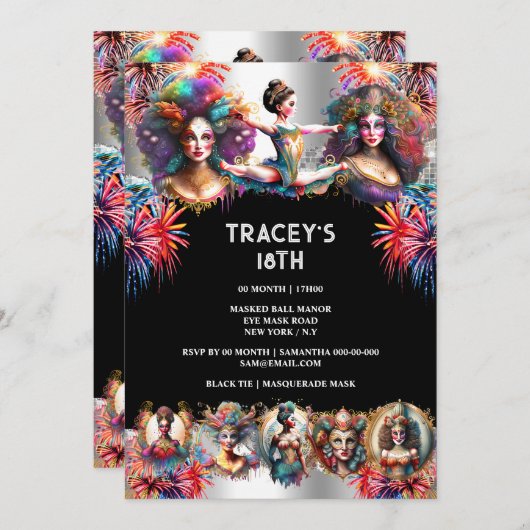 カーニバル花火ショーフェスティバルレディースサーカスおもしろい 招待状 (正面/裏面)