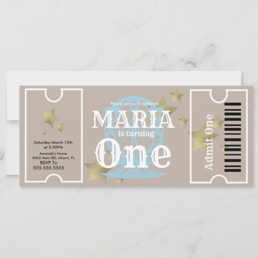 カーニバル観覧車誕生日チケットパーティー 招待状 (正面)