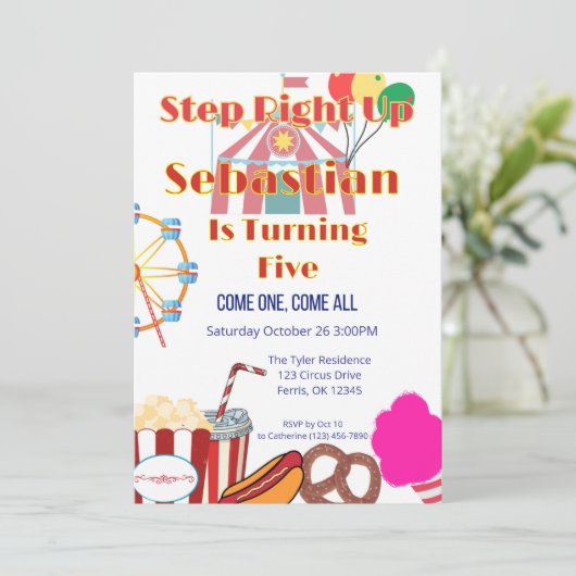 カーニバル誕生日パーティーとテント&スナック 招待状 (スタンド正面)