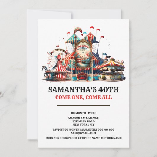 カーニバル誕生日レトロサーカステントキャリーホイール 招待状 (正面)
