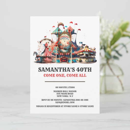 カーニバル誕生日レトロサーカステントキャリーホイール 招待状 (スタンド正面)