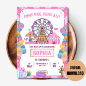 カーニバル誕生日招待状サーカスガール誕生日 招待状