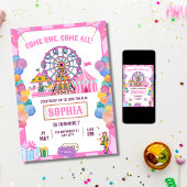 カーニバル誕生日招待状、サーカスガール誕生日 招待状