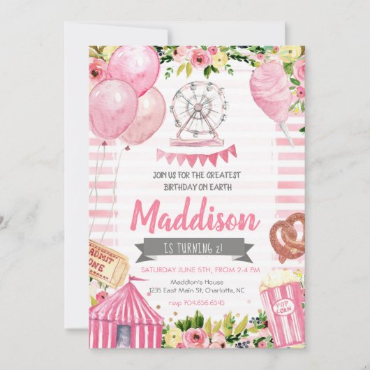 カーニバル誕生日招待状、サーカス誕生日 招待状 (正面)