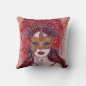 カーニバル赤ファンタジーの女性マスクbyルネ・ラヴォワ クッション (裏面)