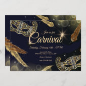 カーニバル金ゴールドとブラック招待状 招待状 (正面/裏面)