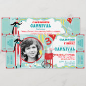カーニバル のろし歩き人 & ピンクの綿菓子 誕生日 招待状 (正面/裏面)