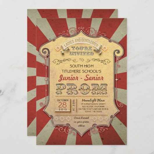 カーニバル-サーカスのヴィンテージのプロム 招待状 (正面/裏面)