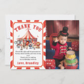 カーニバル サーカス ショー & 動物たち 誕生日 フォト サンキューカード (正面)