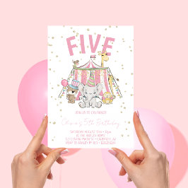 カーニバル サーカス ピンク 5歳の誕生日 招待状
