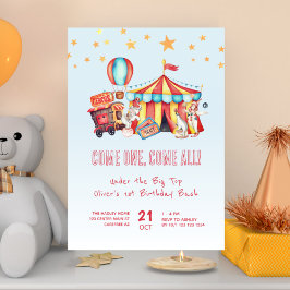 カーニバル サーカス ボーイ 1歳の誕生日バッシュ 招待状