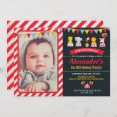 カーニバル サーカス 動物 バースデー パーティー 招待状 (正面/裏面)