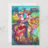 カーニバル・ダンス、マーディ・グラ・パーティー、鮮やかなピンクと青 招待状 (正面)