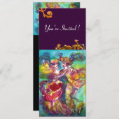 カーニバル・ダンス　鮮やかなピンクと青と黄色が躍る 招待状 (正面/裏面)