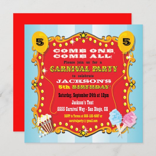カーニバル メインゲート 誕生日パーティー 招待状 (正面/裏面)