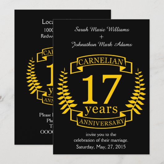 カーネリアン宝石の結婚記念日17周年 招待状 (正面/裏面)