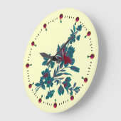 カーネーションが付いている青緑の花の花束 ラージ壁時計 (傾斜)