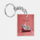 カーネーションが登場するかわいい1月ねこ キーホルダー (正面左)