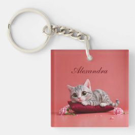 カーネーションが登場するかわいい1月ねこ キーホルダー