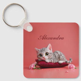 カーネーションが登場するかわいい1月ねこ キーホルダー