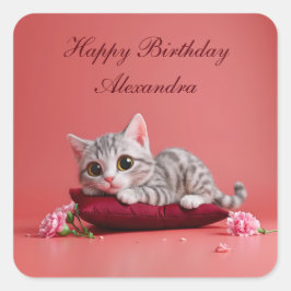 カーネーションが登場するかわいい1月ねこ スクエアシール