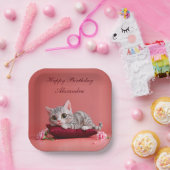 カーネーションが登場するかわいい1月ねこ ペーパープレート (パーティー)