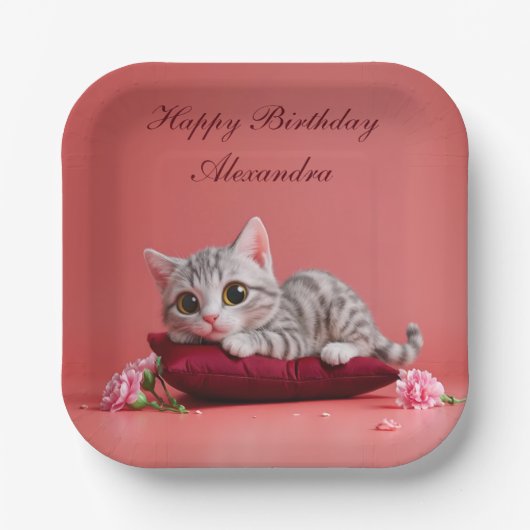 カーネーションが登場するかわいい1月ねこ ペーパープレート (正面)