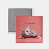 カーネーションが登場するかわいい1月ねこ マグネット (正面/裏面)