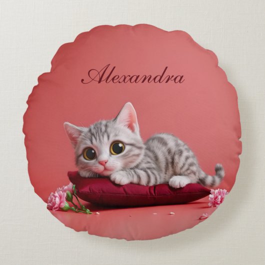 カーネーションが登場するかわいい1月ねこ ラウンドクッション (正面)