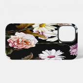 カーネーションとカモミールの花、黒の柄 iPhoneケース (裏面横)