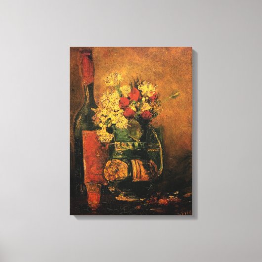 カーネーションとバラとボトル，ヴィンス キャンバスプリント (正面)