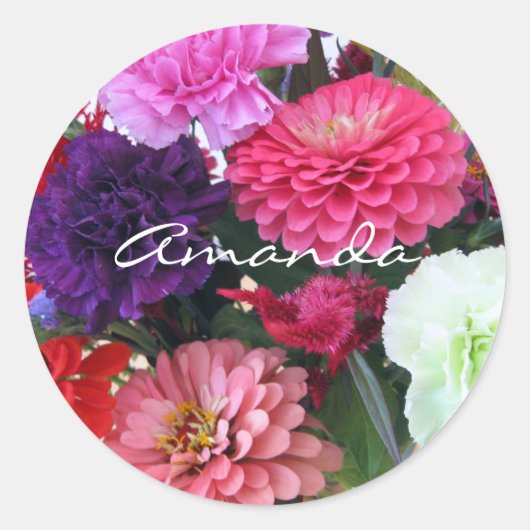 カーネーションと《植物》百日草の花 ラウンドシール (正面)
