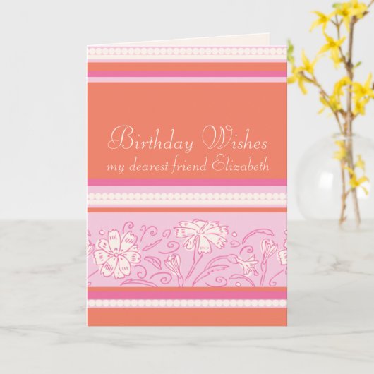 カーネーションのオレンジとピンクの友人の誕生日 カード (黄色い花)