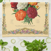 カーネーションのレトロなヴィクトリア時代の植物画 キッチンタオル (折り畳み)