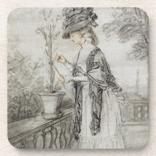 カーネーションの植物(黒をがちである台地の女性 コースター (正面)