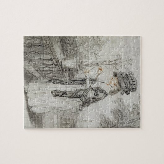 カーネーションの植物(黒をがちである台地の女性 ジグソーパズル (横)